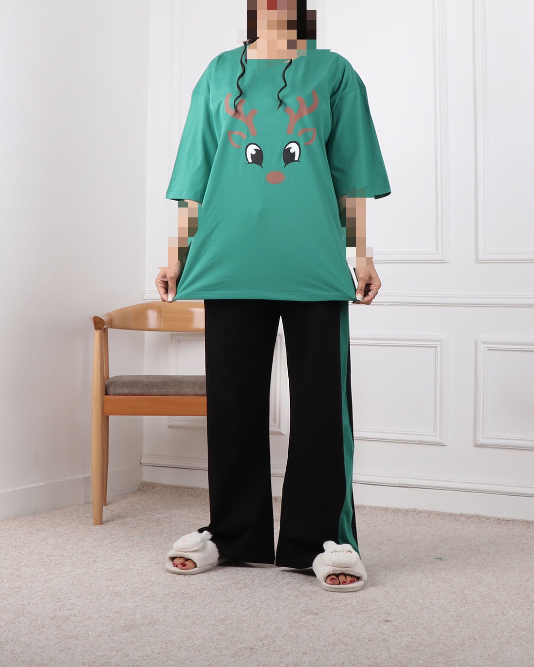 ست تیشرت وشلوار بگ گوزن بغل خطدار کد 2407