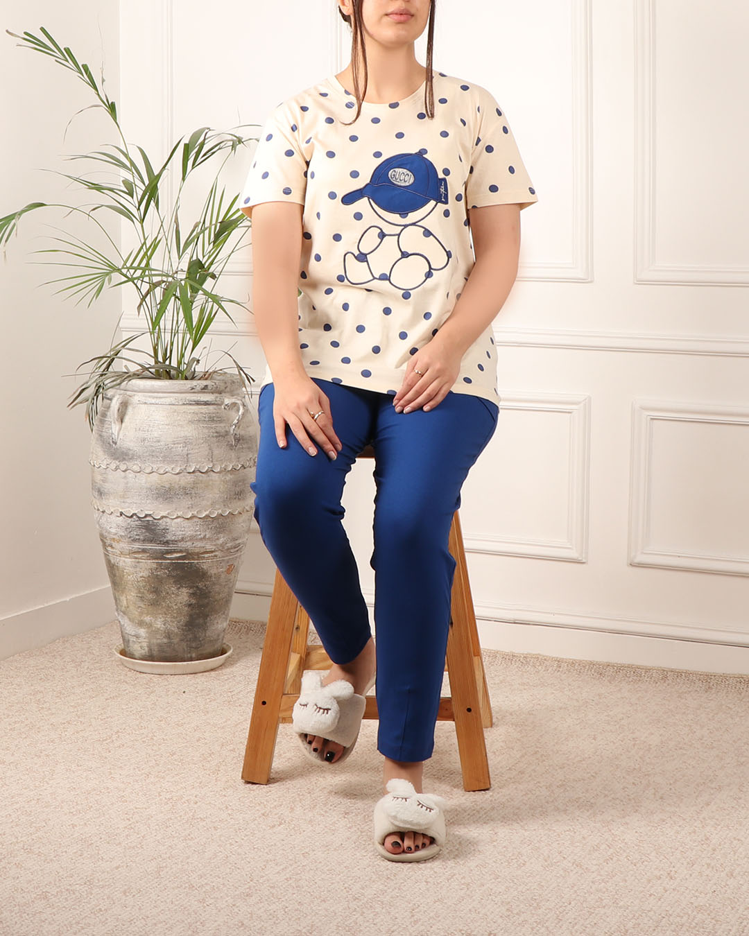 ست تیشرت وشلوار کلاه گلدوزی کد2008