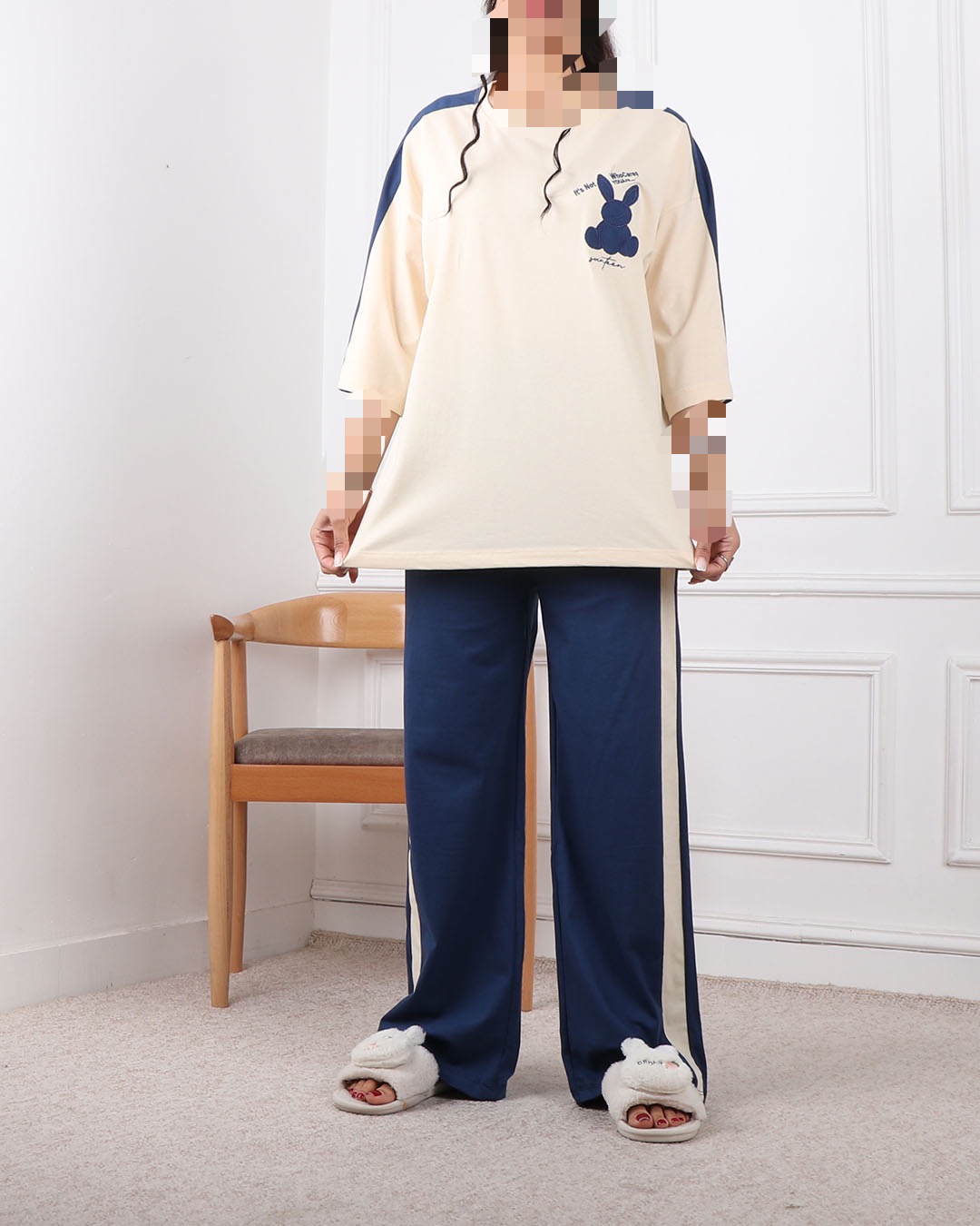 ست تیشرت وشلوار خرگوش بغل خطدار کد 2417