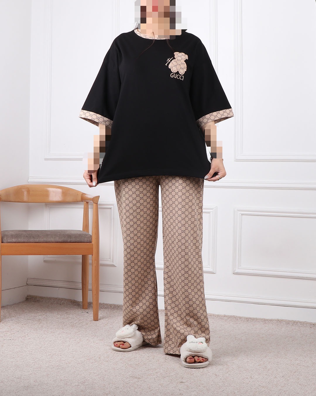 ست تیشرت وشلوار بگ گوچی مشکی کد 2396