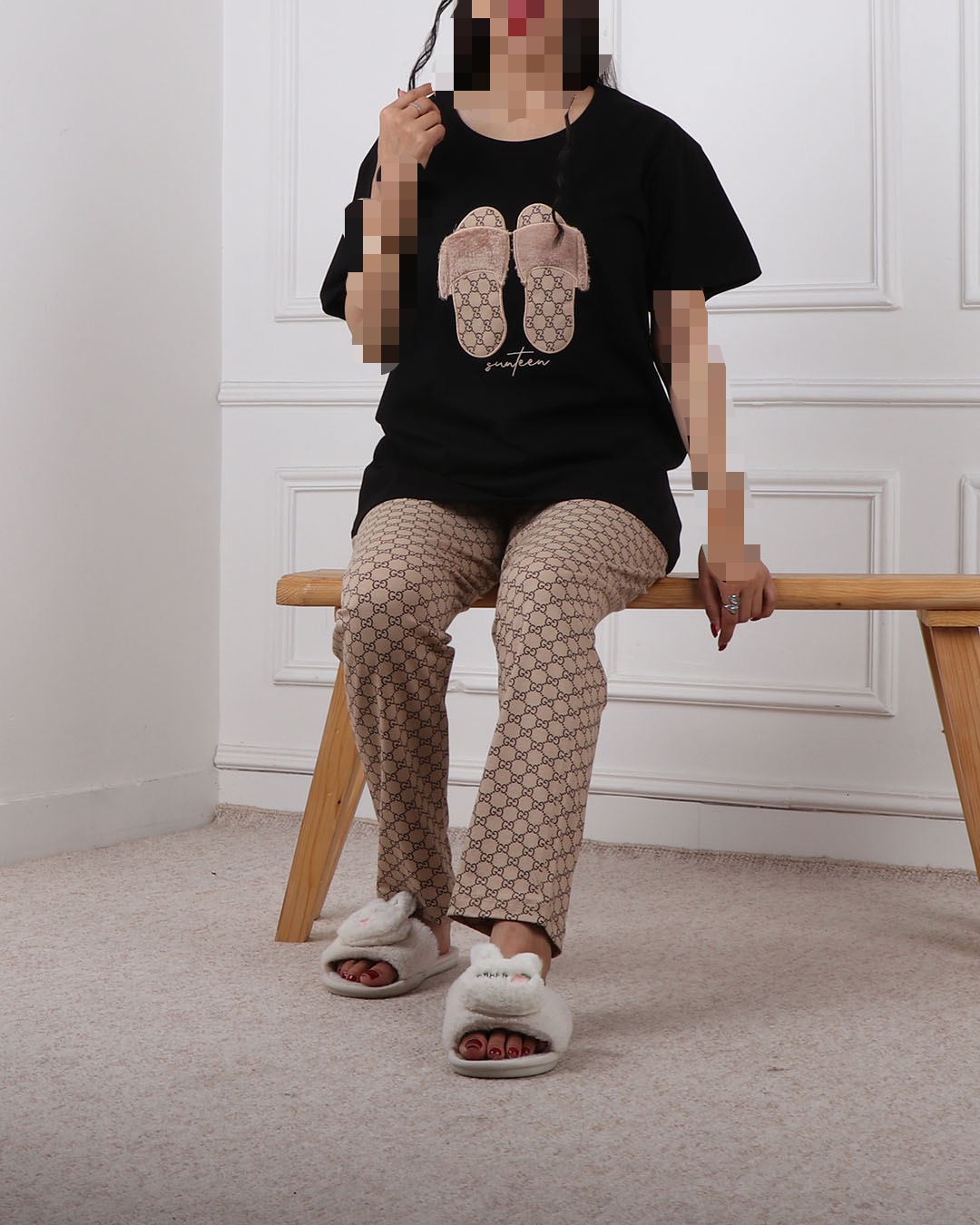 ست تیشرت وشلوار قواره دار صندل مشکی کد 2385