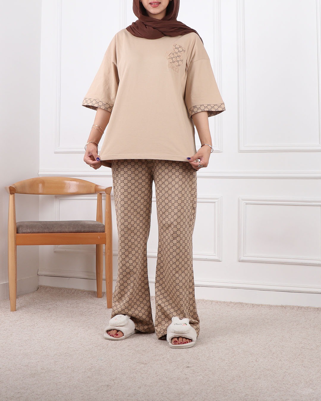 ست تیشرت وشلوار بگ نسکافه ای گوچی کد 2411