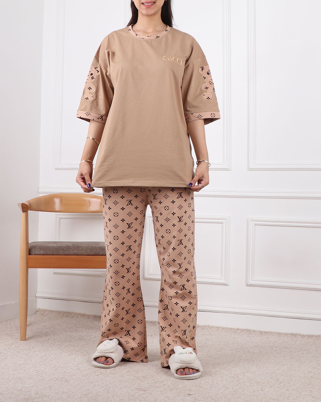 ست تیشرت و شلوار بگ ال وی استین تدی کد 2451