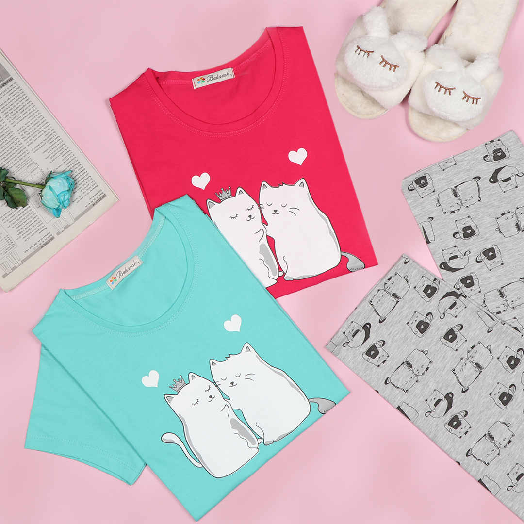 ست تیشرت وشلوار گربه عاشق