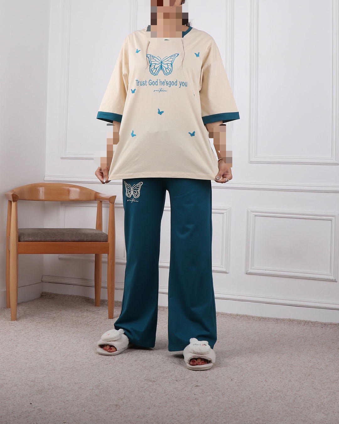 ست تیشرت وشلوار بگ پروانه گلدوزی کد 2404