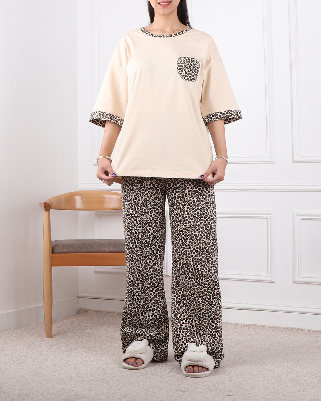 ست تیشرت وشلوار بگ پلنگی کد 2440