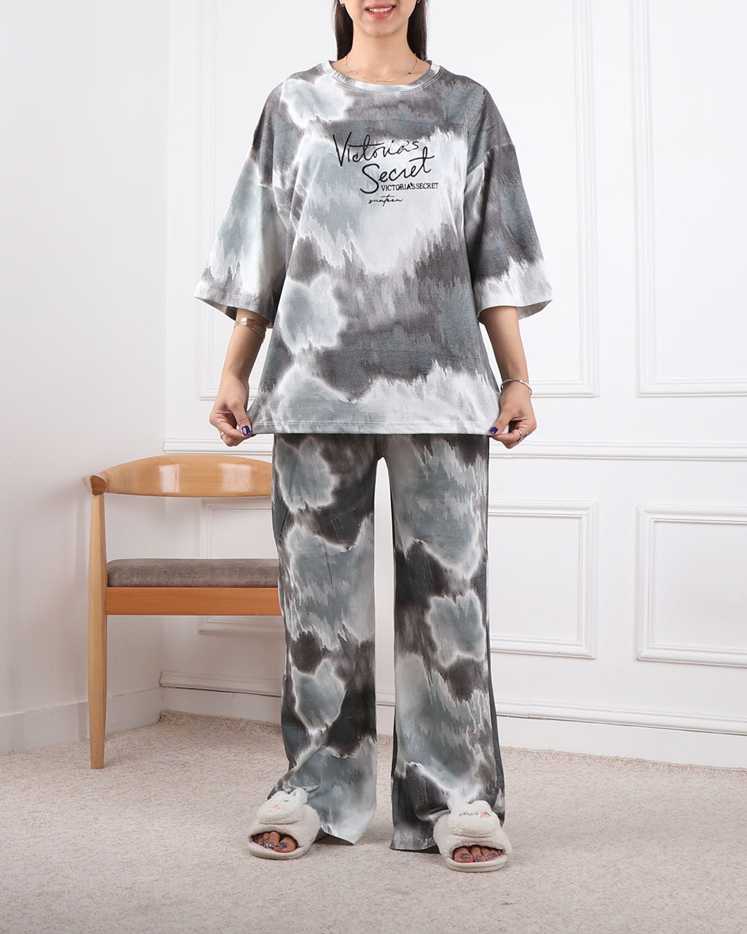 ست تیشرت وشلوار بگ ابرنگی ویکتوریاکد 2441