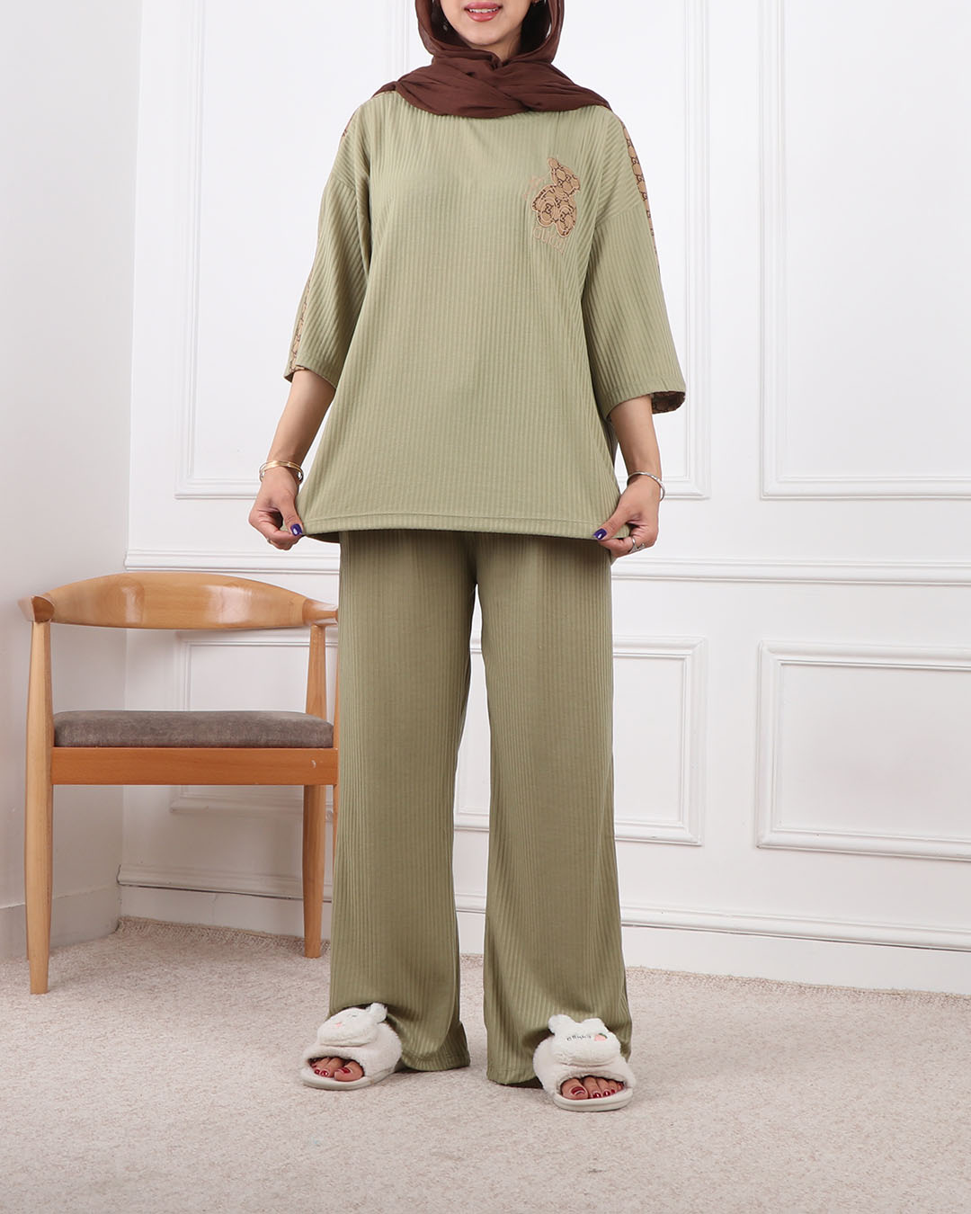 ست تیشرت وشلوار پنبه سوزن بغل نوار کد 2430