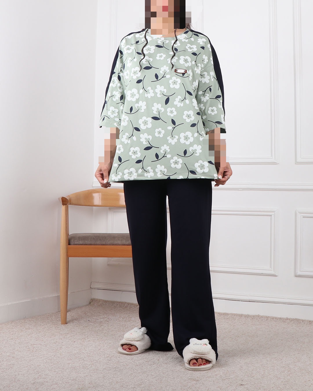 ست تیشرت  وشلوار گل برجسته سانی کد 2409