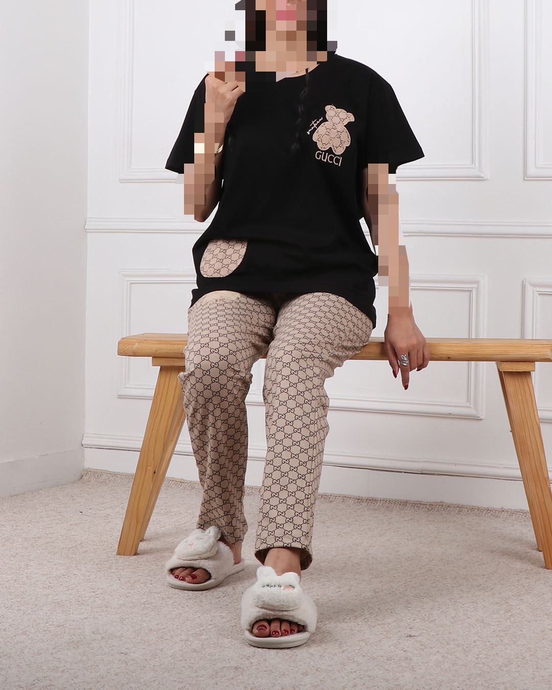 ست تیشرت وشلوار جیبدار مشکی کد 2387