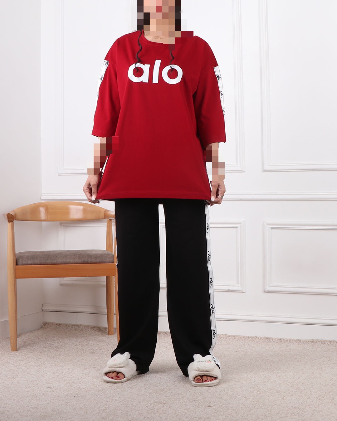 ست تیشرت وشلوار الو بغل خطدار کد 2418