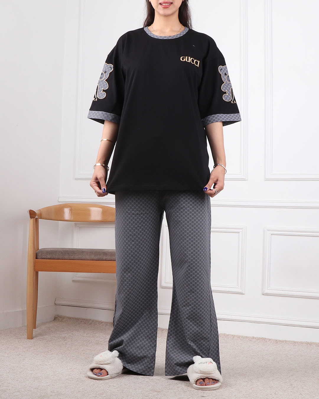 ست تیشرت وشلوار بگ استین تدی کد 2443